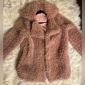 DUSTY ROSE PINK FUZZY COAT